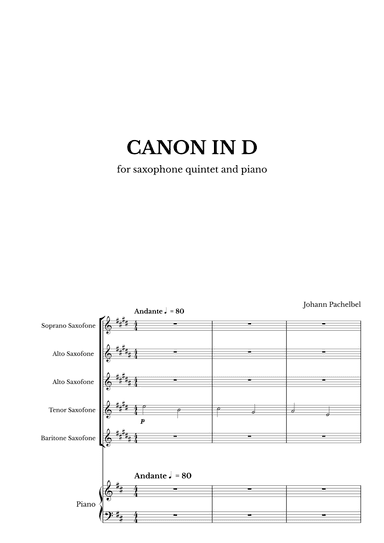 Canon in D for Saxophone Quintet and Piano with chords (arr. Maurício Luz)