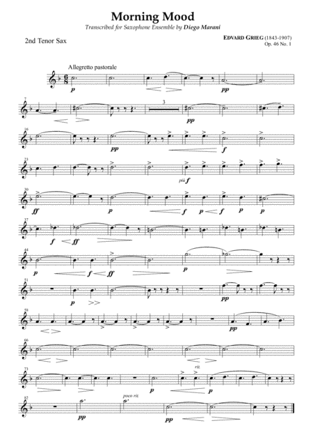 Peer Gynt Suite Op. 46 No. 1 for Saxophone Ensemble - Tenor Sax 2 (arr. Diego Marani)