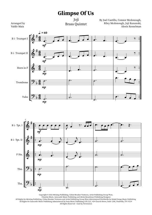 Glimpse Of Us (arr. Valdir Maia)