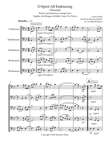 O Spirit All-Embracing (Thaxted) (Bb) (Bassoon Quintet) (arr. Regis Bookshar)