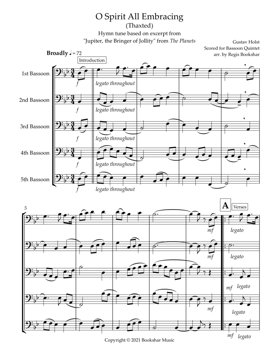 O Spirit All-Embracing (Thaxted) (Bb) (Bassoon Quintet) (arr. Regis Bookshar)