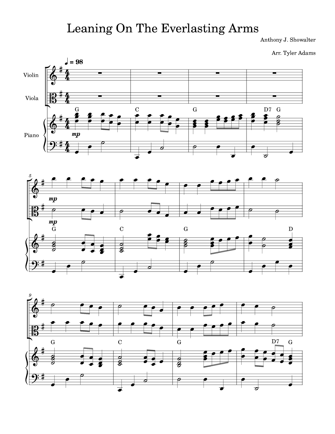 Leaning On The Everlasting Arms (Violin and Viola Duet with Piano) (arr. Tyler Adams)