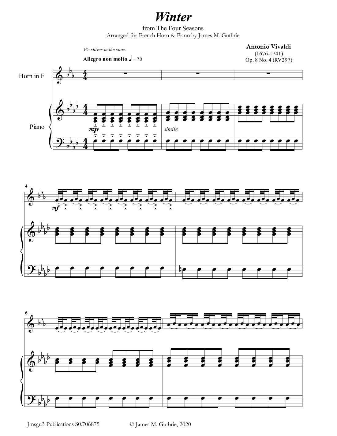 Vivaldi: Winter from the Four Seasons for French Horn & Piano (arr. James M. Guthrie, ASCAP)