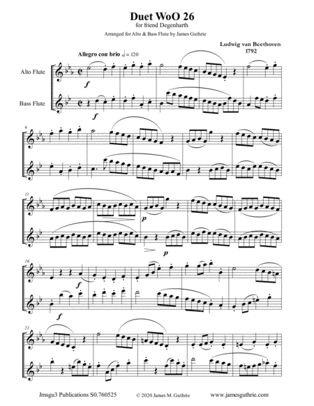 Beethoven: Duet WoO 26 for Clarinet & Bass Clarinet (arr. James Guthrie, ASCAP)