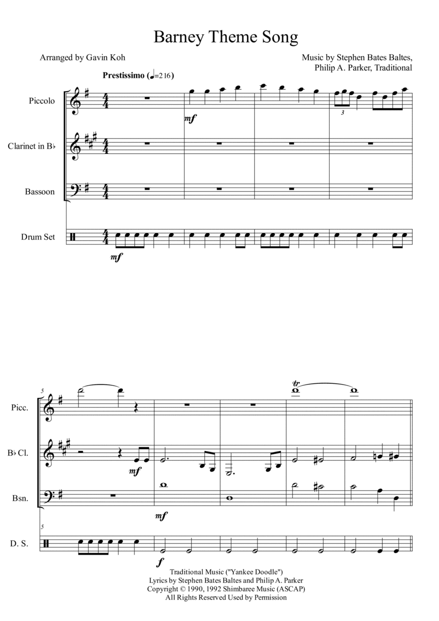 Barney Theme Song (arr. Gavin Koh)