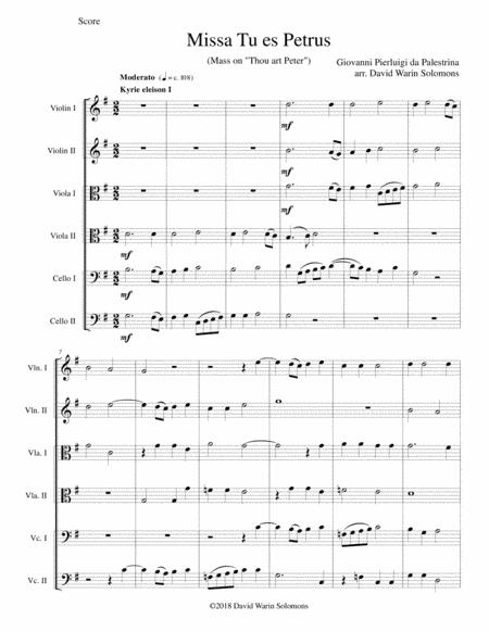 Missa Tu Es Petrus (Mass on "Thou art Peter") arranged for string sextet (arr. David Warin Solomons)