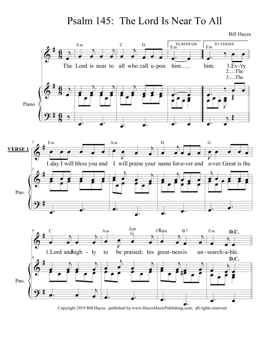 Psalm 145 The Lord Is Near To All Who Call Upon Him - piano/vocal