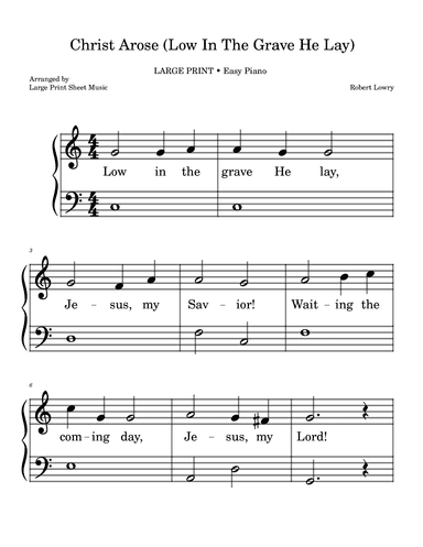Christ Arose LARGE PRINT Easy Piano Easter (Low In The Grave He Lay) (arr. Large Print Sheet Music)