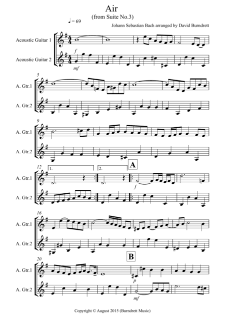 Air on a G String for Guitar Duet (arr. David Burndrett)