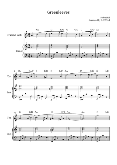 Greensleeves - Trumpet Bb + Piano Accompaniment (arr. G.D.V.S.L.J)