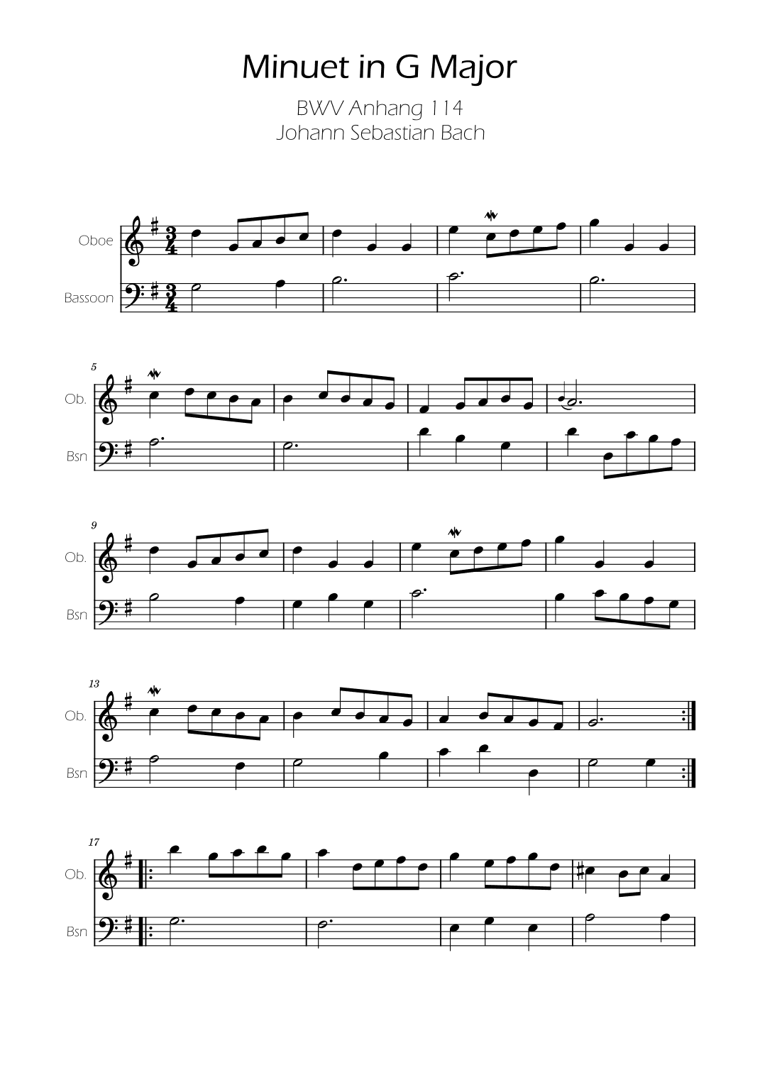 Minuet in G major BWV Anh. 114 - Bach - Oboe and Basson (arr. Ygor Nunes)