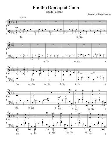 For the Damaged Coda - Piano Arrangement - Intermediate Difficulty (arr. Nikita Khryapin)