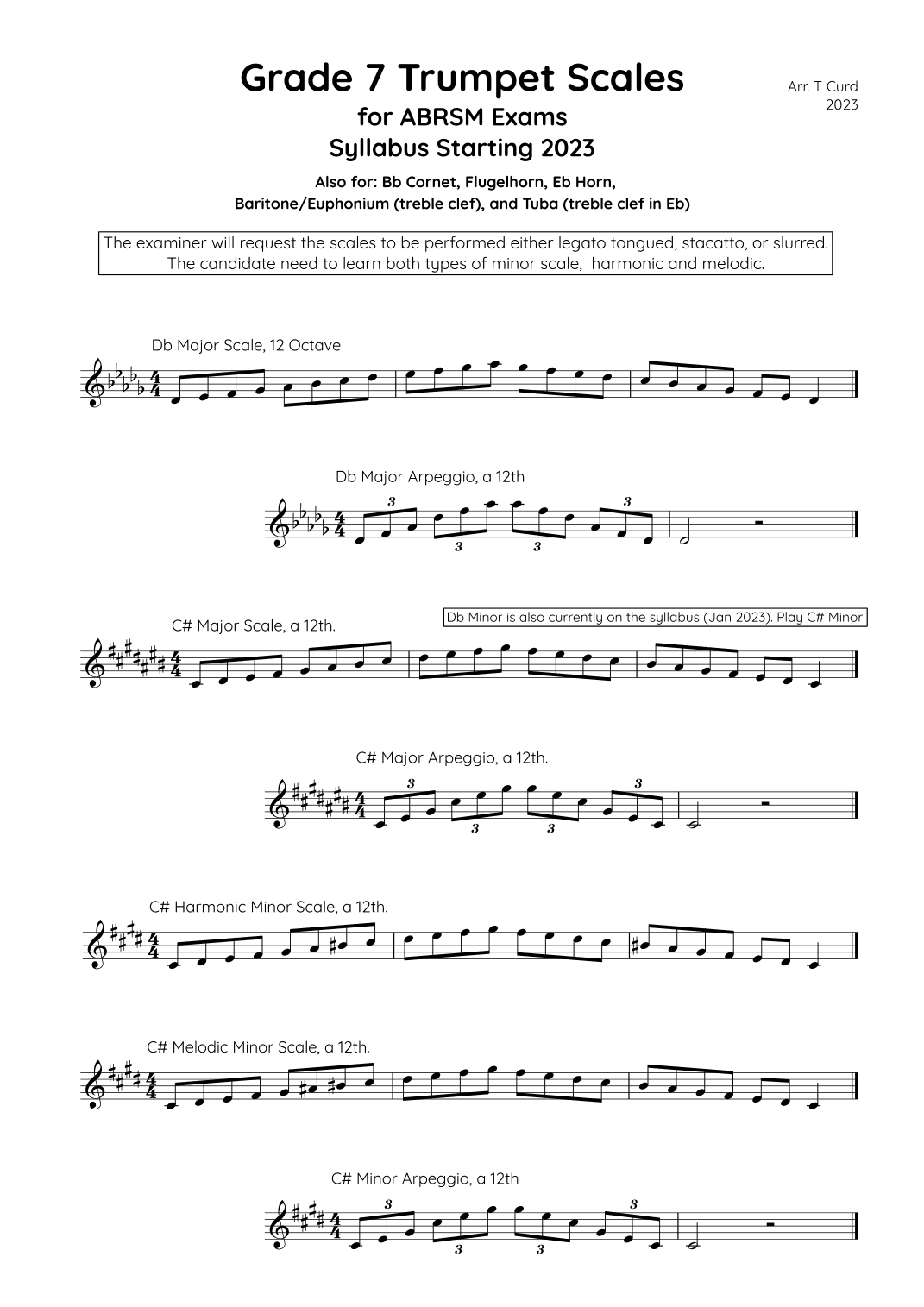 Trumpet Scales Grade 7. For the new ABRSM Syllabus from 2023. (arr. Tim Curd)