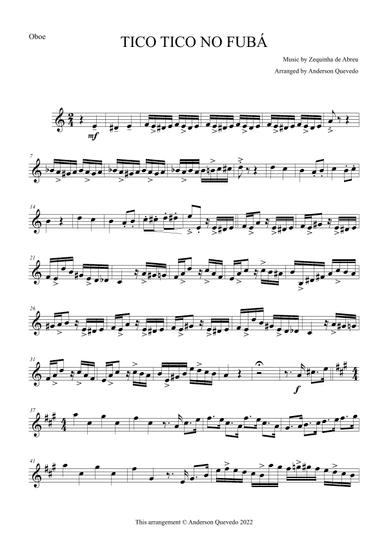 Tico Tico no Fubá by Zequinha de Abreu for Oboe Solo (arr. Anderson Quevedo)