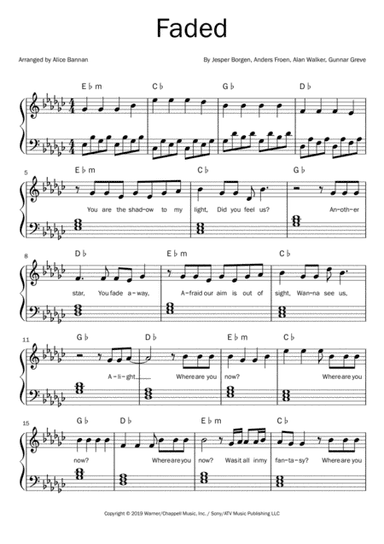 Faded (arr. Arranged by Alice Bannan)