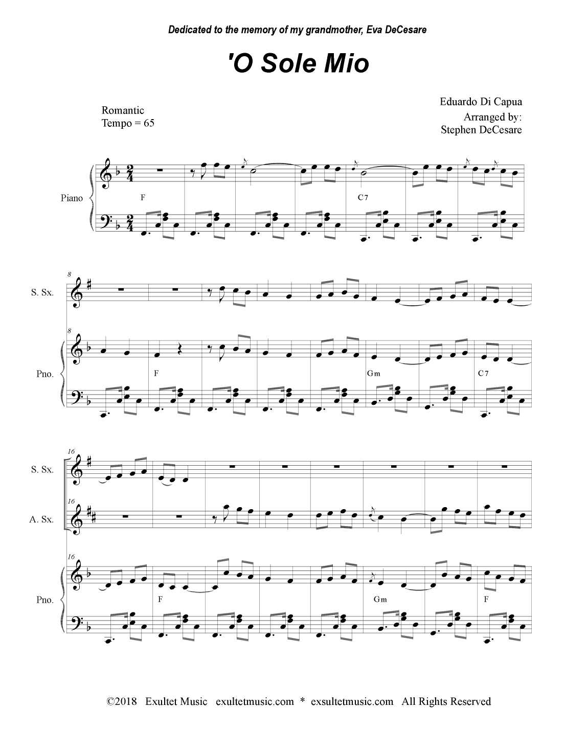 O Sole Mio (Duet for Soprano and Alto Saxophone) (arr. Stephen DeCesare)