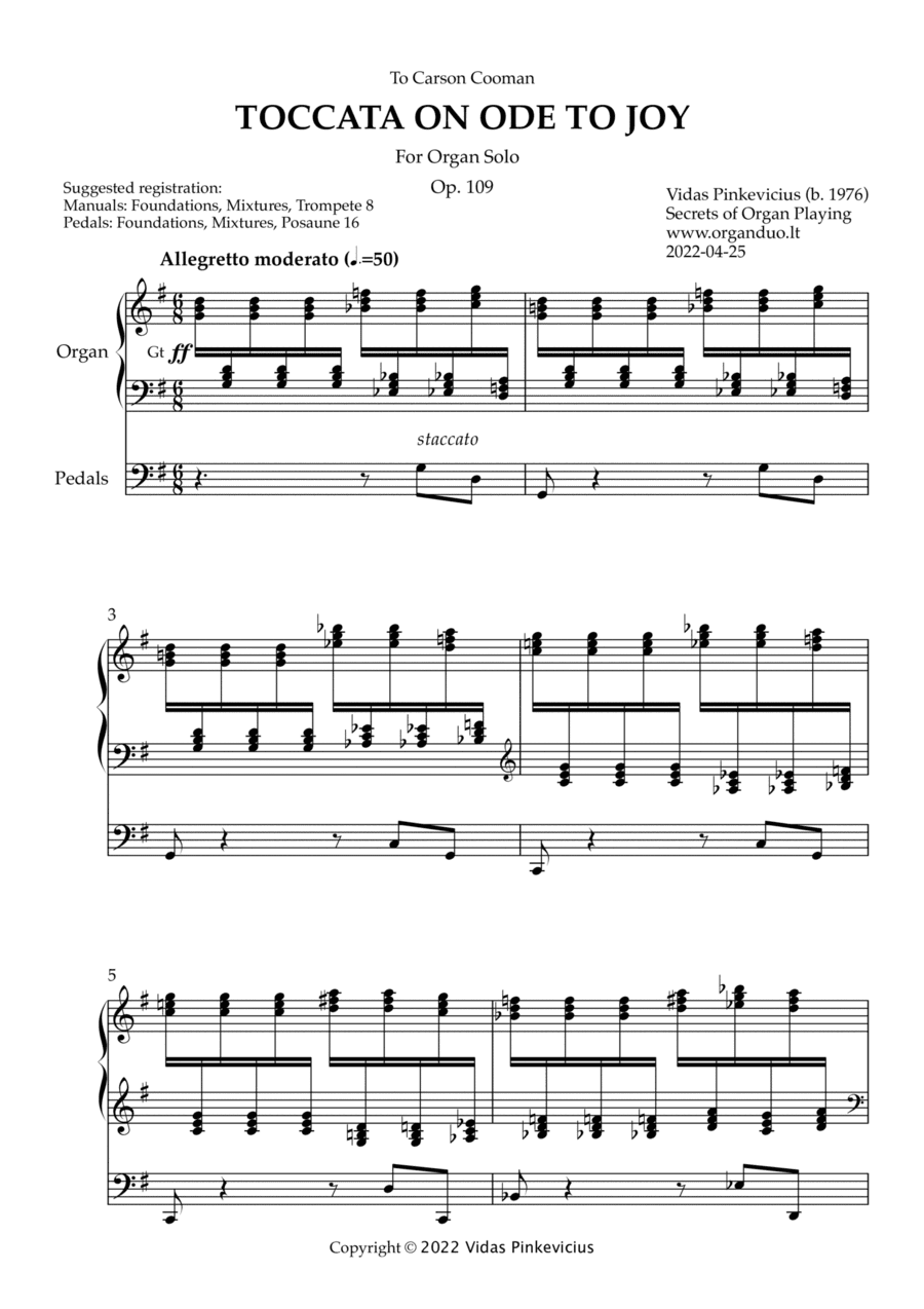 Toccata on Ode to Joy, Op. 109 (Organ Solo) by Vidas Pinkevicius (2022)