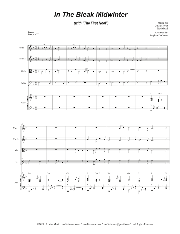 In The Bleak Midwinter (with "The First Noel") (String Quartet and Piano) (arr. Stephen DeCesare)