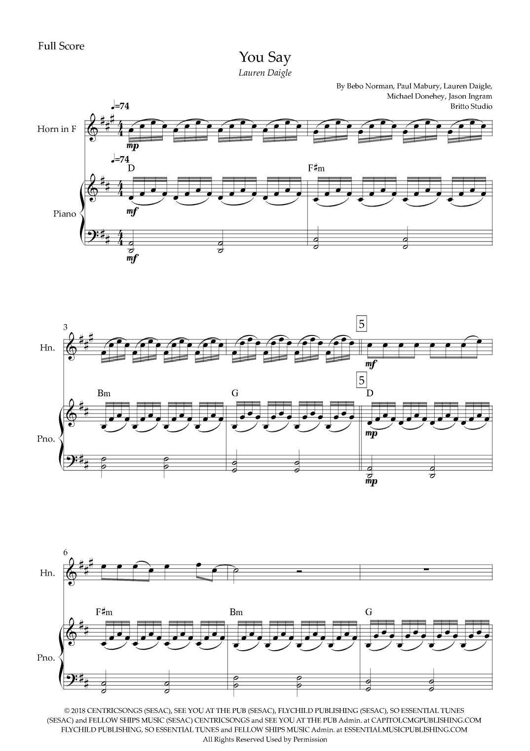 You Say (arr. Fabio Britto)