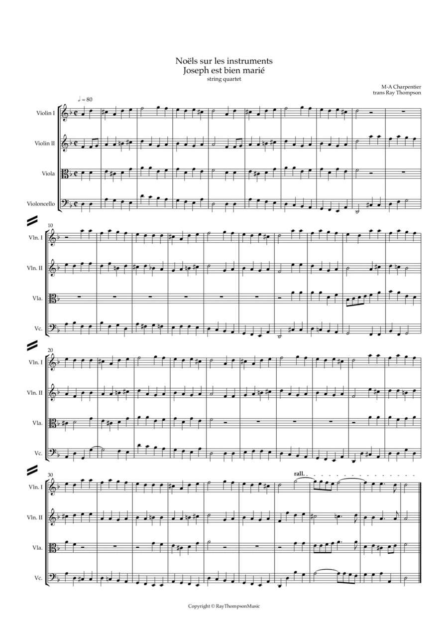 Charpentier: Noëls sur les instruments H534: Joseph est bien marié - string quartet (arr. Ray Thompson)