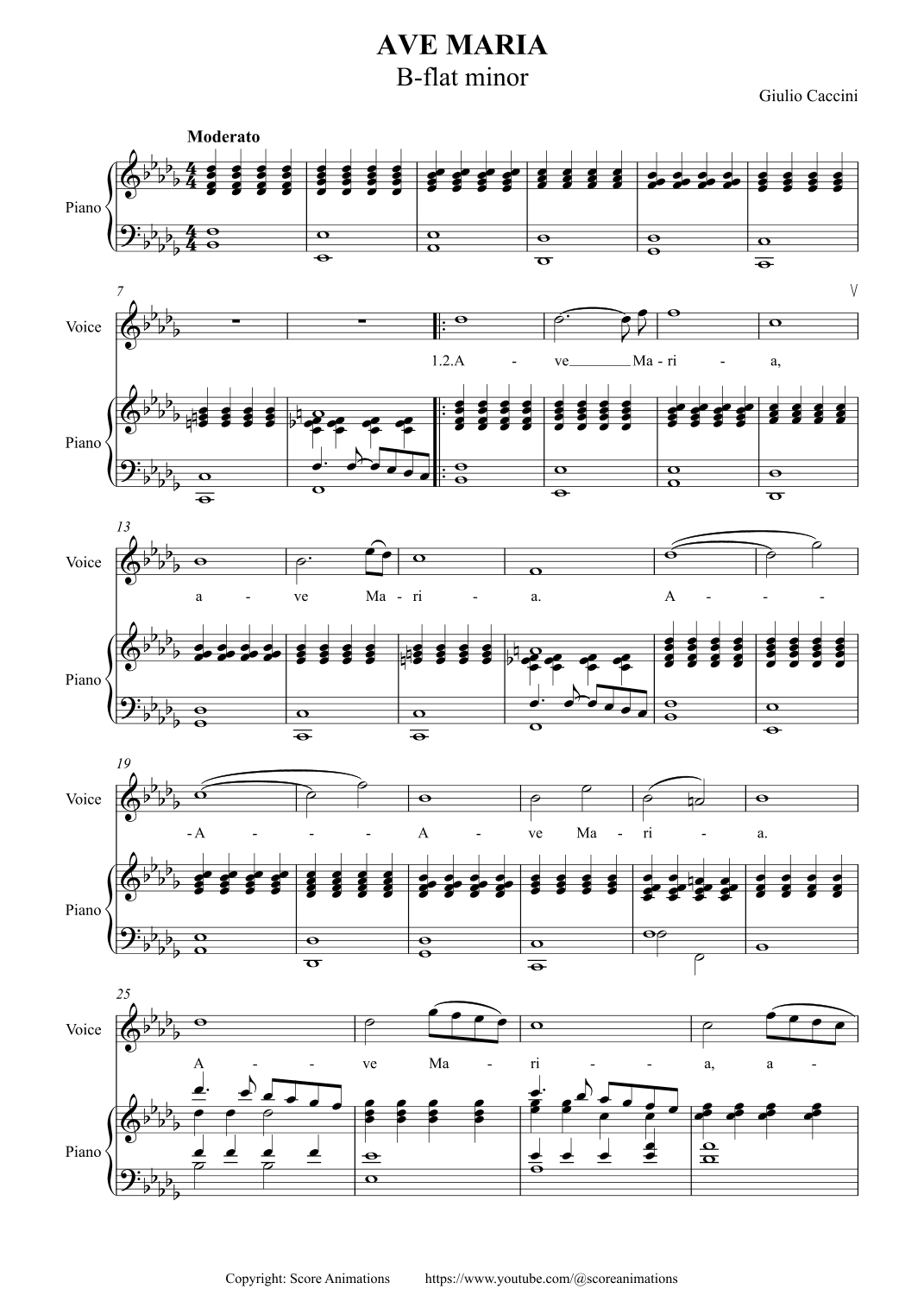 G.CACCINI. Ave Maria in B-flat minor (arr. Score Animations)