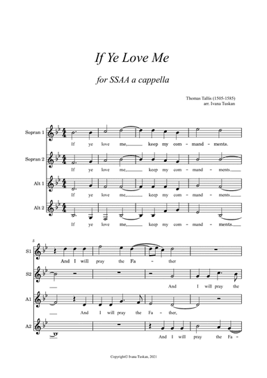 If Ye Love Me, for SSAA ensemble (arr. Ivana Tuskan)