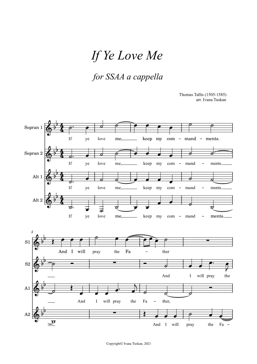 If Ye Love Me, for SSAA ensemble (arr. Ivana Tuskan)