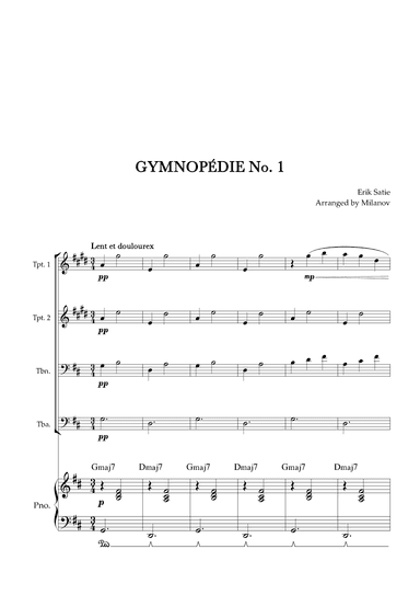 Gymnopédie no 1 | Brass Quartet | Original Key | Chords | Piano accompaniment |Easy intermediate (arr. Milanov)