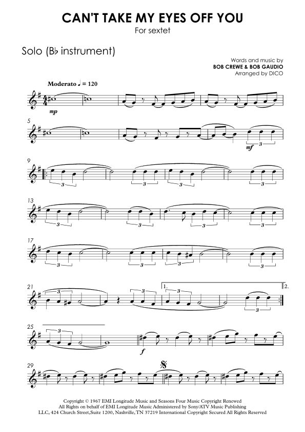 Can't Take My Eyes Off Of You (arr. Dico)