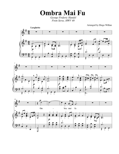 Ombra Mai Fu, G Major (arr. Diego Willian)