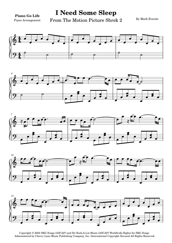 I Need Some Sleep (arr. Piano Go Life)