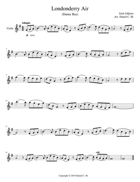 Danny Boy for violin and piano (arr. Daniel C. M.)