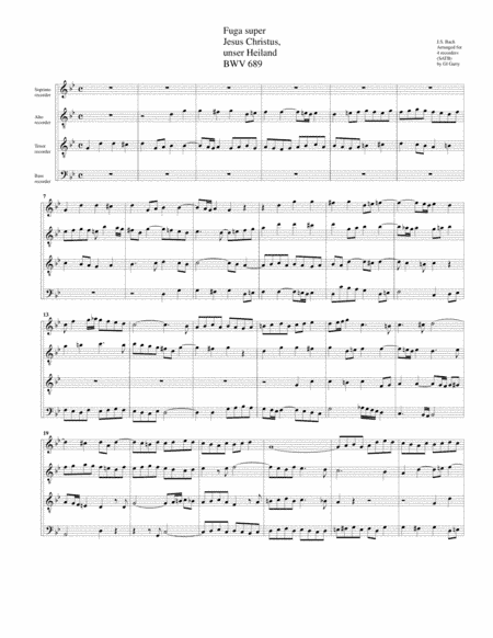 Fuga super Jesus Christus, unser Heiland BWV 689 (Arrangement for 4 recorders) (arr. Gil Garty)
