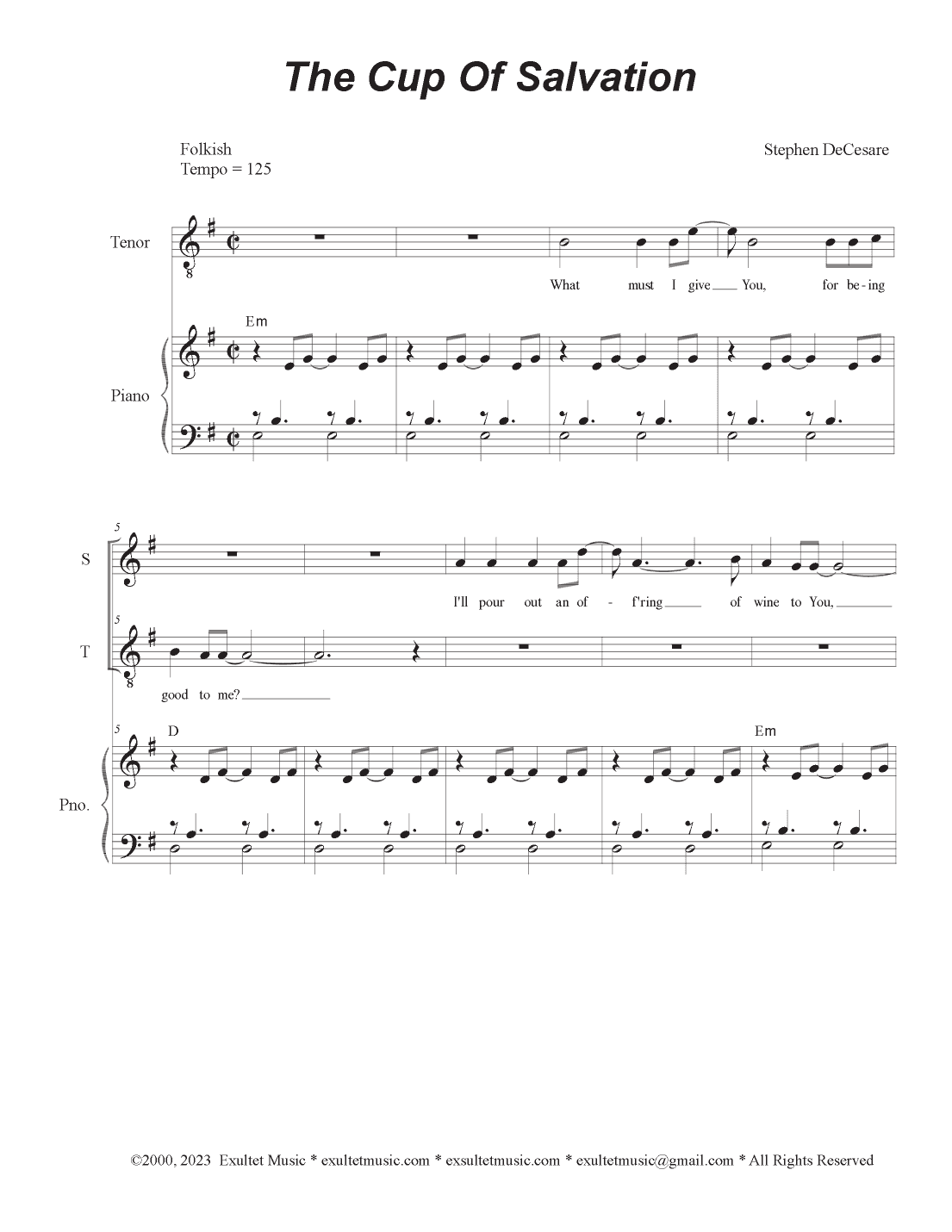 The Cup Of Salvation (2-part choir - (Soprano and Tenor)