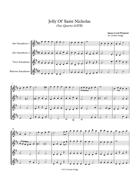 Jolly Ol' Saint Nicholas (Sax Quartet AATB) (arr. Jordan Grigg)