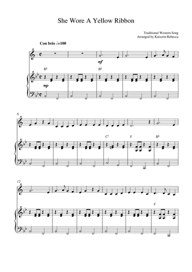 She Wore A Yellow Ribbon (for tenor sax solo and piano accompaniment) (arr. Kaiserin Rebecca)