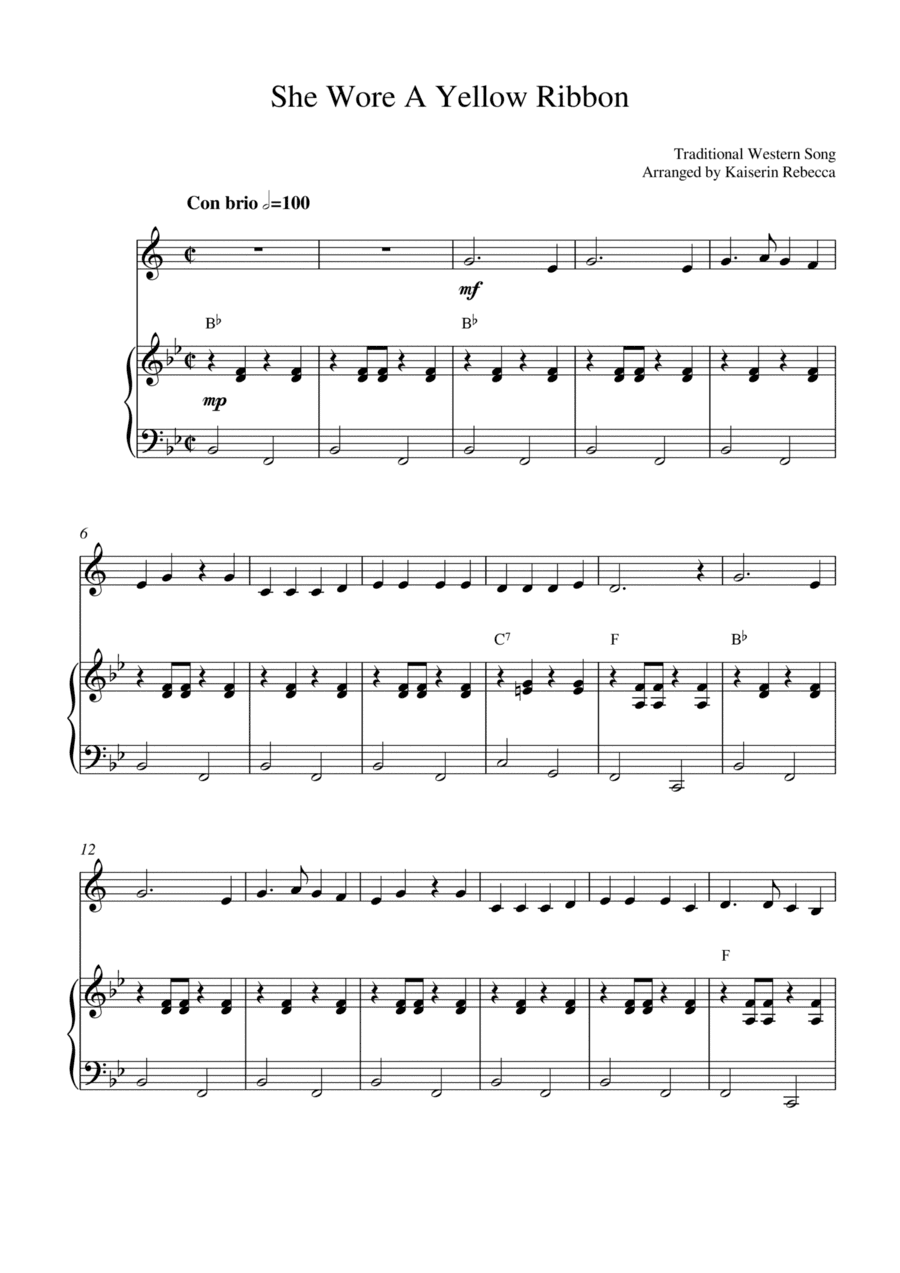 She Wore A Yellow Ribbon (for tenor sax solo and piano accompaniment) (arr. Kaiserin Rebecca)