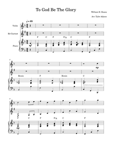 To God Be The Glory (Violin and Clarinet Duet with Piano) (arr. Tyler Adams)