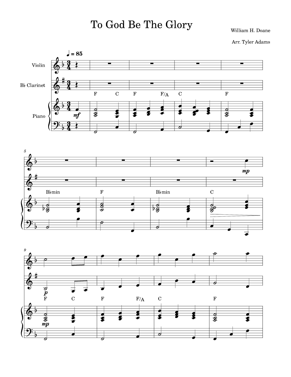 To God Be The Glory (Violin and Clarinet Duet with Piano) (arr. Tyler Adams)