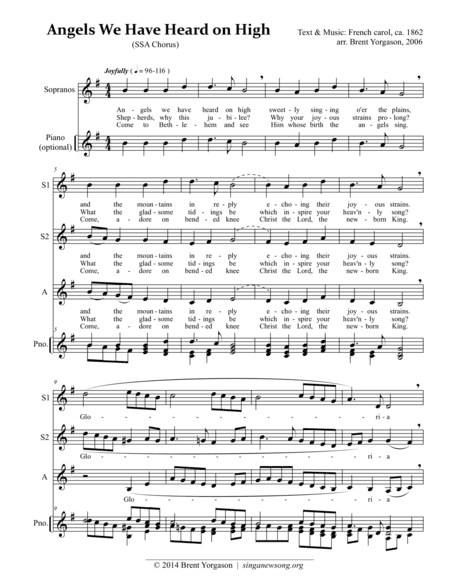 Angels We Have Heard on High (SSA) (arr. Brent Yorgason)