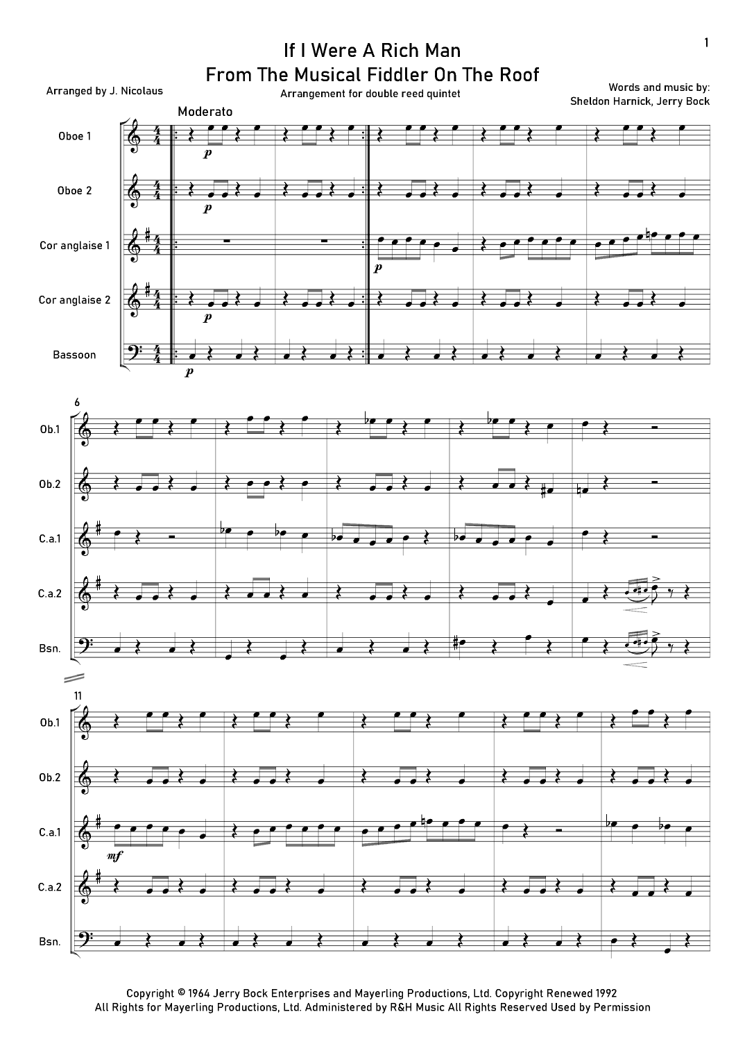 If I Were A Rich Man (arr. John Nicolaus)