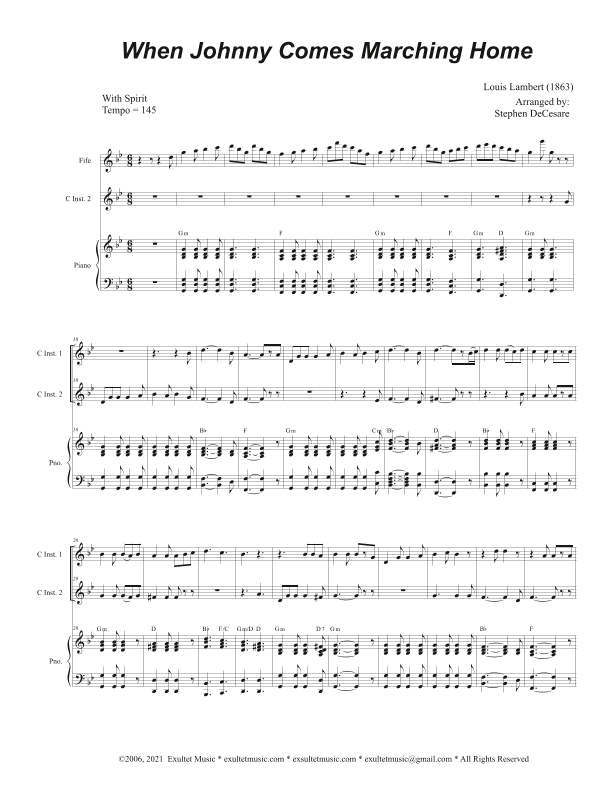 When Johnny Comes Marching Home (Duet for C-Instruments) (arr. Stephen DeCesare)
