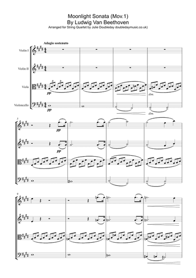 Beethoven: Moonlight Sonata Mov 1 Op. 27 No.2 for String Quartet - Score and Parts (arr. Julie Doubleday)