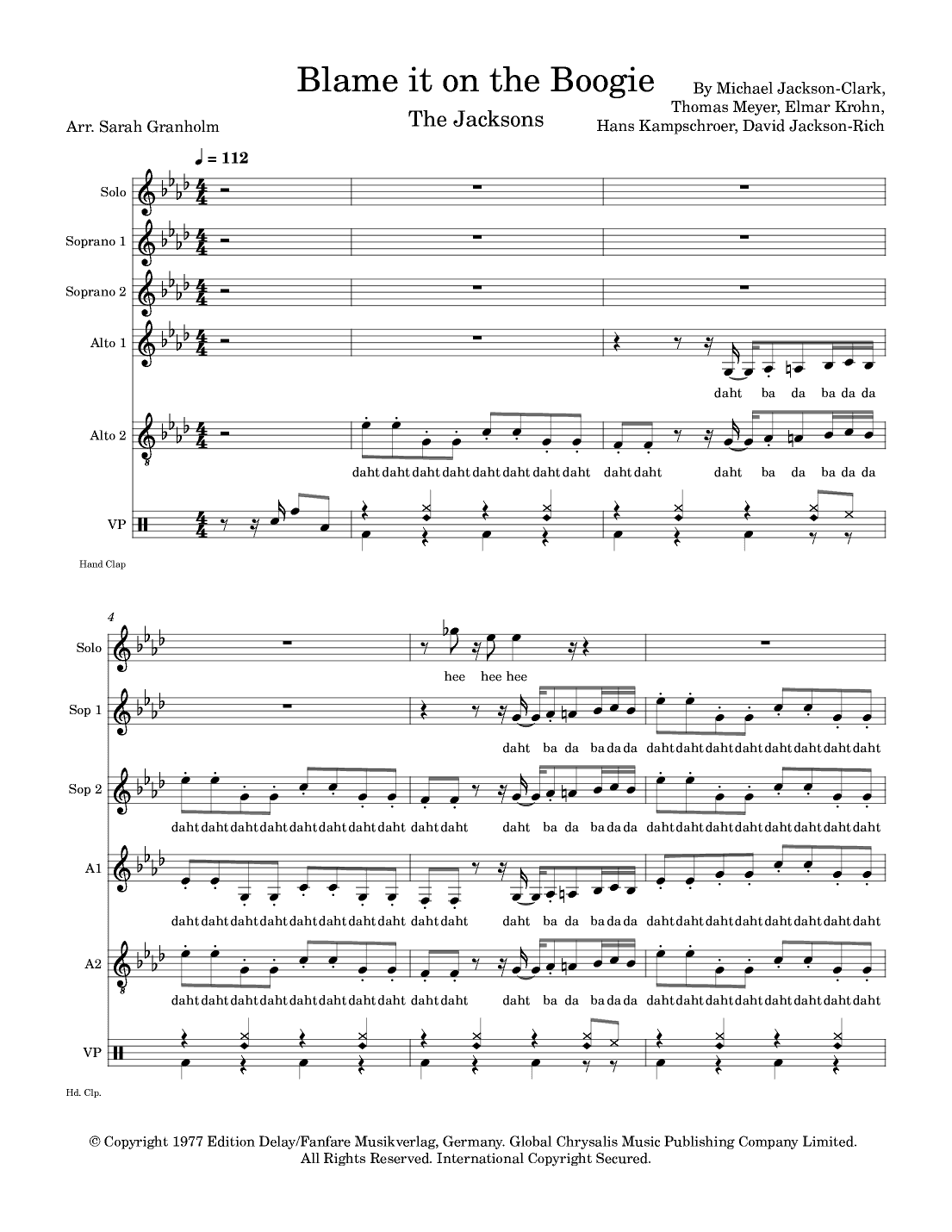 Blame It On The Boogie (arr. Sarah Granholm)