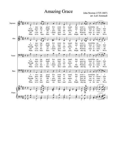 Amazing Grace (SATB and Rehearsal PIano) (arr. Lori Arsenault)