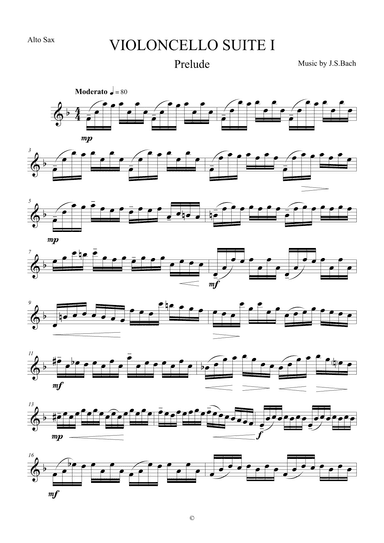 Prelude from Violoncello Suite I by J.S.Bach for Alto Saxophone (arr. The Sheet Music Library)