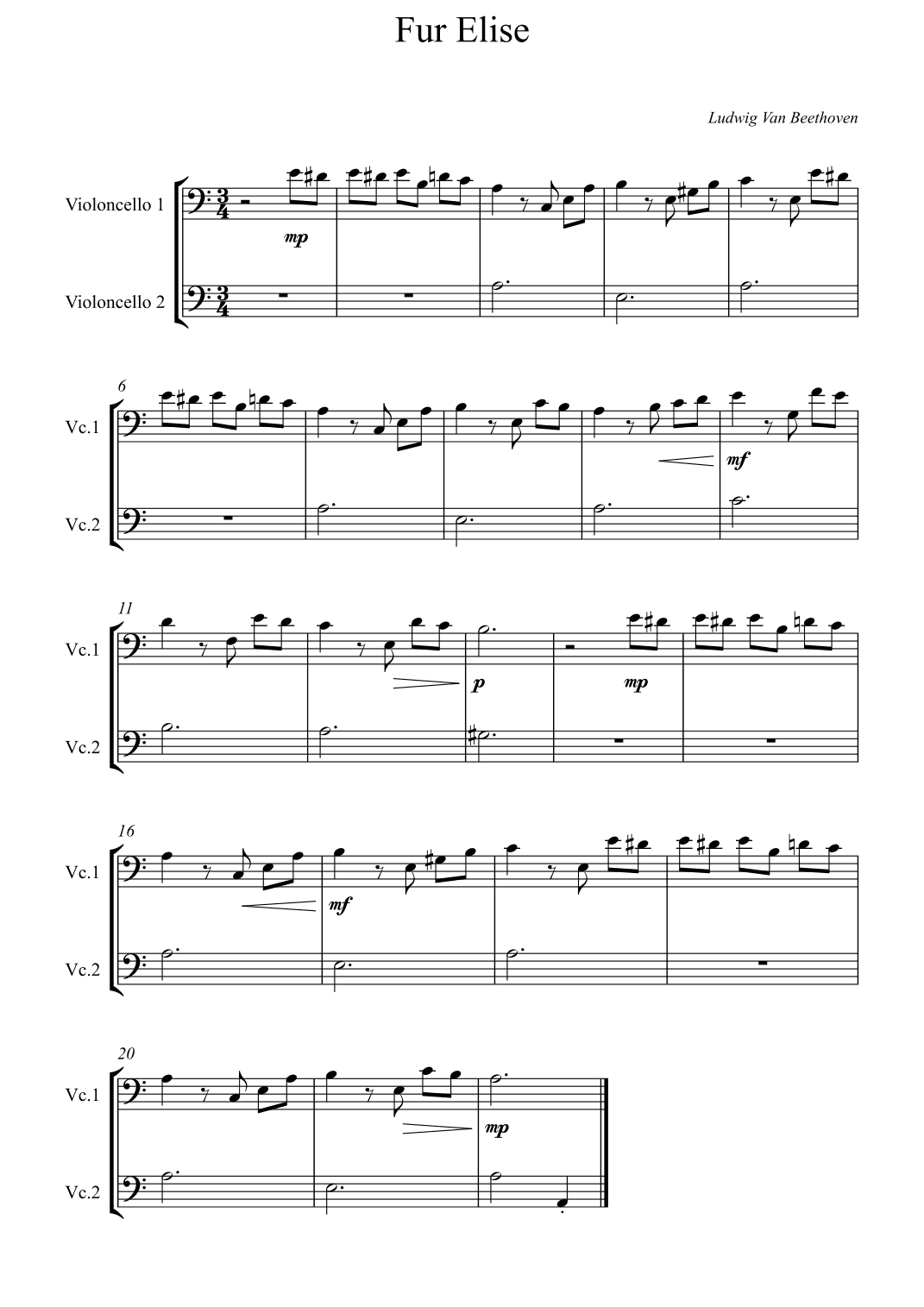 Fur Elise - Beethoven (arr. Wesley S. SIlva)