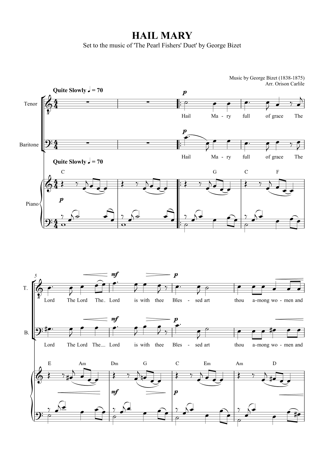 Hail Mary (Pearl Fishers' Duet) (arr. Orison Carlile)