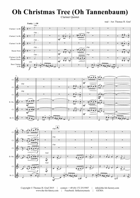 Oh Christmas tree - Oh Tannenbaum - Funky - Clarinet Quintet (arr. Thomas H. Graf)