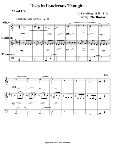 Deep in Ponderous Thought-mixed trio 4, oboe, clarinet, trombone (arr. Phil Beaman)